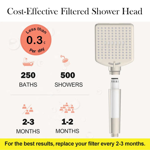Handheld Filtered Shower Head Brushed Nickel High Pressure Six Modes 120 Anti Clog Silicone Nozzles Detachable Showerhead