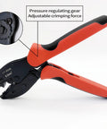 Beefy Pro Grade Spark Plug Wire Crimp Tool With Ratchet Pliers, showing adjustable crimping force and pressure regulation gear.