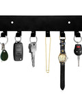 Wall Mounted Key Rack With Six Heavy Duty Hooks For Hallway Or Entryway Self Adhesive Metal Key Holder In Matte Black For Quick Grab And Go Organization with keys and accessories hanging