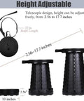 Upgraded Collapsible Camping Stool With 400 Lb Capacity, showing adjustable heights from 2.56 to 17.7 inches