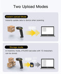 Bluetooth Barcode Scanner 2D Handheld, Wireless 2D QR Code Scanner With 2600mAh Battery, showing instant and storage upload modes