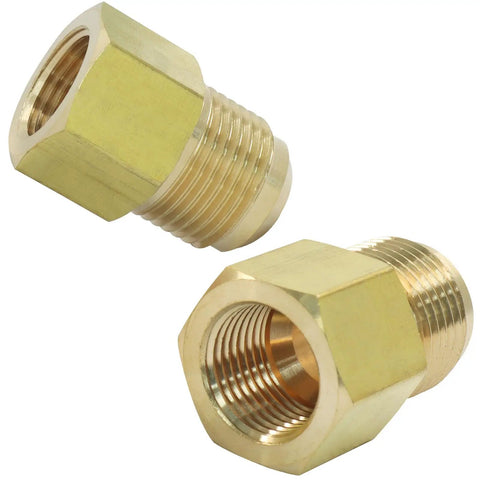 Brass Flare Tube Fittings 1/2 Inch Male to 3/8 Inch Female NPT Reducer Adapter, 2 Pack, side view of durable plumbing connectors