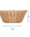 Hella Durable Unbleached Brown Biodegradable Coffee Filters Fit 10 To 15 Cup Baskets Extra Wide Anti Clog Build, 4.5" wide, 2.75" deep.