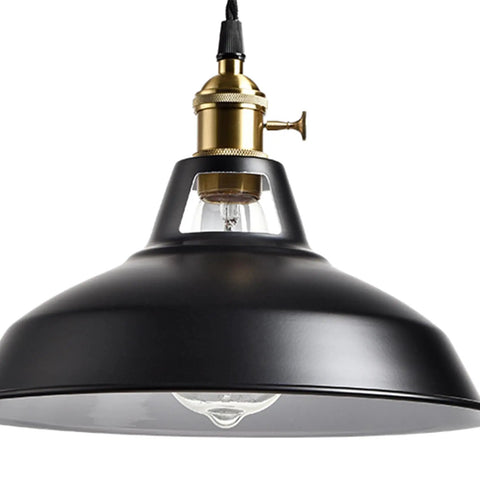 Industrial Plug In Pendant Light With Switch Black Barn Style Ceiling Lamp for kitchens and bars, with modern rustic vibe, front view