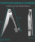 Top Shelf 8 Inch Contour Radius Marker Kit With Durable Soapstones And Solid Holder For Straight Shot Precision Pipe Layouts and flange fits showing dimensions.