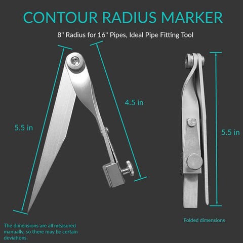 Top Shelf 8 Inch Contour Radius Marker Kit With Durable Soapstones And Solid Holder For Straight Shot Precision Pipe Layouts and flange fits showing dimensions.