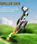 Mustang Fighter RC Plane For Adults, Beginners, And Kids, 4 Channel Remote Control Aircraft over green hills with a highlighted propeller