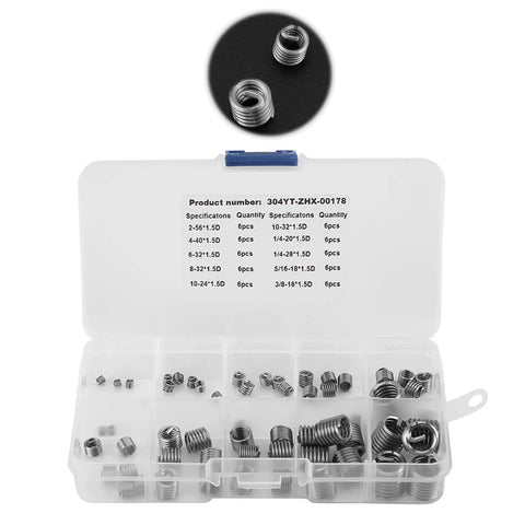 Wire Screw Sleeve Set, 60 Pieces, 304 Stainless Steel Thread Repair Inserts Kit with Plastic Box for Quick Fixes
