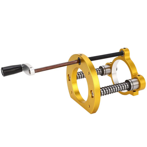 Boss Level Router Lift Base For Woodworking Tables Rock Solid Aluminum Alloy height control platform with a smooth adjustment lever.