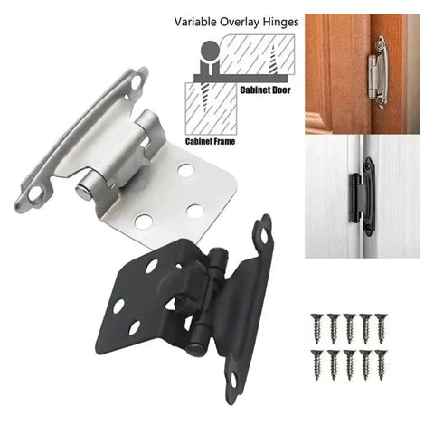 Heavy Duty Spring Hinge With Screws Iron Self Closing Overlay Mount Rustproof Cabinet Kitchen Hinge For Doors, silver and black shown