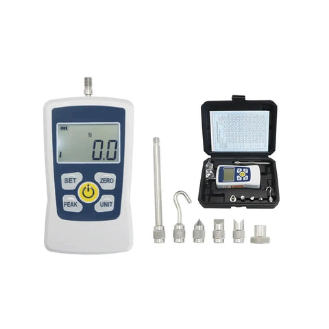 Push And Pull Force Tester Portable Dynamometer With High Precision Load Measurement For Compression And Tension, Multi Unit Display Newton Kilogram Pound And Ounce, Adjustable Acceleration Setting For Accurate Readouts 20N; handheld unit with case and probes