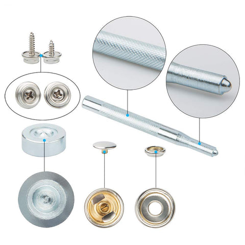 Boat Cover Snap Kit Marine Grade Canvas Snaps And Fasteners With Two Setting Tools 60 Pieces Silver Color for DIY Projects