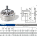 Go-To Magnetic Particle Brake For Industrial Equipment FZ25A-1 And FZ100A-1 with dimensions and technical specifications chart.