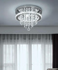 Ceiling-mounted Crystal Chandelier With K9 Crystals And Stainless Steel Pendant Light, 3 LED Lights, Modern Glow In Cool White