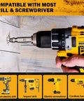 16 Piece Damaged Screw Extractor Kit For Stripped Screws And Rusty Bolts in use with a cordless drill on wooden surface
