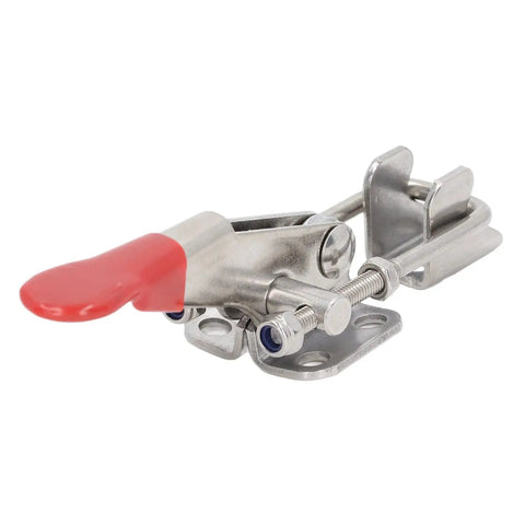 Heavy Duty Adjustable Toggle Clamp Set 2Pcs Gate Latches Stainless Steel 400lbs Capacity For Doors Machinery Automotive Woodworking And Workshop Fixtures Quick Release Locking Action with red handle