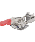 Heavy Duty Toggle Clamp Pull Latches 2 Pack Set, Adjustable Stainless Steel, 400lbs Capacity, side view with red handle