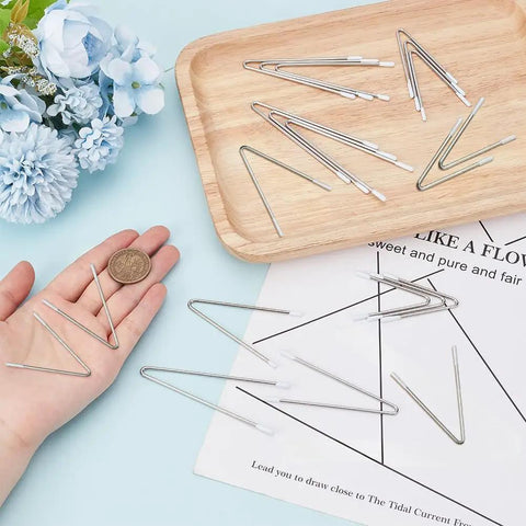V Shaped Stainless Steel Bra Wires Replacement Kit Heavy Gauge Underwire For Bras And Corsets 24 Pairs on wooden tray