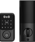 No Fuss Real Deal Top Tier Slick Palm Vein And 3D Facial Recognition Smart Lock For Keyless Entry Automatic Deadbolt With Six In One Options For Home Or Office Black Finish - sleek black design with keypad and locking mechanism