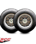 Sweet Smooth Rollin Heavy Duty 10 Inch Casters For Rubbermaid Tilt Truck Set Of Two Compatible With FG9T1400BLA FG9T1300BLA, black rubber wheels.
