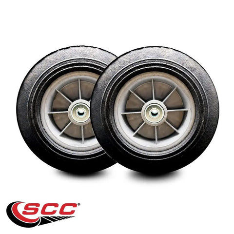 Sweet Smooth Rollin Heavy Duty 10 Inch Casters For Rubbermaid Tilt Truck Set Of Two Compatible With FG9T1400BLA FG9T1300BLA, black rubber wheels.