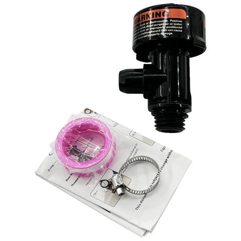 Trucktok manual air relief valve for pool/spa filters, black plastic body with pink cap and clamp