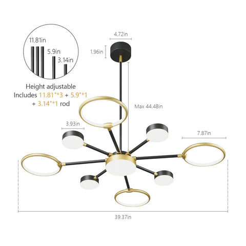 Modern Farmhouse Black And Gold LED Pendant Light 7 Light Sputnik Chandelier Dope Modern Ceiling Fixture dimensions