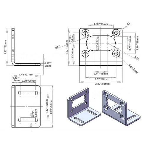 Technical diagram of A58 motor mounting bracket with dimensions.