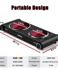 Dual Infrared 1800W Hot Plate Portable Electric Stove With Glass Cooktop And Adjustable Temperature Control Stainless Steel Double Burner, dimensions shown