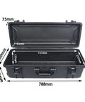 Open Waterproof Tool Box Organizer with Huge Capacity for Garage or Job Site showing internal dimensions and rugged durability.