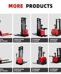 Rock Solid Warehouse Walkie Stacker Equipped with Wide Straddle Legs Offering Portable Hand Push Operation for Reliable Cargo Transfers Throughout Busy Industrial Shops displayed among other material handling equipment.