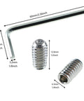 10 Pack 1/4-20 By 1/2 Inch 304 Stainless Steel Allen Head Drive Cup Point Screws shown with hex wrench and measurements.