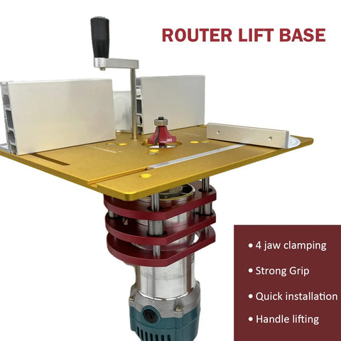 Metal Router System Kit For DIY Router Table Build With Durable Base Plate And 4 Jaw Clamps, aluminum lifter base