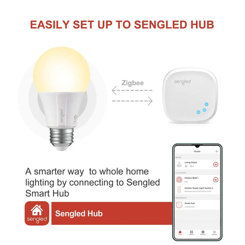 Zigbee Smart Light Bulbs 8 Pack With Hub Required For Your Smart Home Setup Guide with Sengled Hub, LED A19 Bulbs