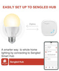 Zigbee Smart Bulbs 10 Pack With Hub Required packaging showing Sengled smart hub setup and smart bulb with app interface