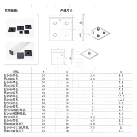 European Standard End Cap Cover Aluminum Profile Cover Plate For Industrial Frame CNC Machines Gray EU 2080 Four Hole DIY Friendly Fit With 2020 3030 4040 4545 2040 3060 4080 Extrusion Profiles diagram