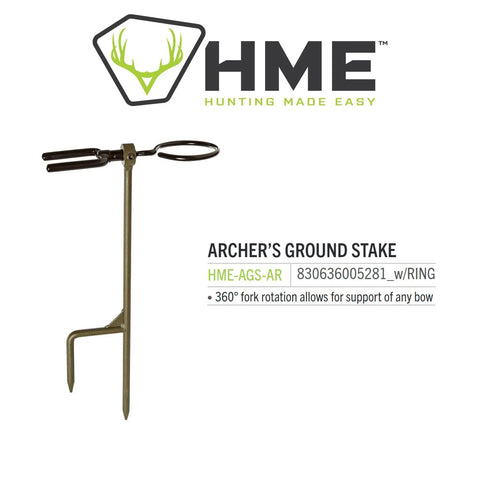 Must Have Portable Archer Ground Stake With 360 Degree Rotating Fork and Arrow Ring, logo visible