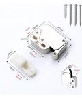 Cool Push To Open Touch Latches Make Handleless Cupboards A Breeze, showing latch dimensions and included screws.