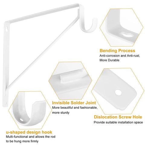 Heavy Duty Closet Rod Brackets 4 Pack White 11 X 11 X 1 Inch Shelf And Rod Support Brackets For Hanging Clothes with design details