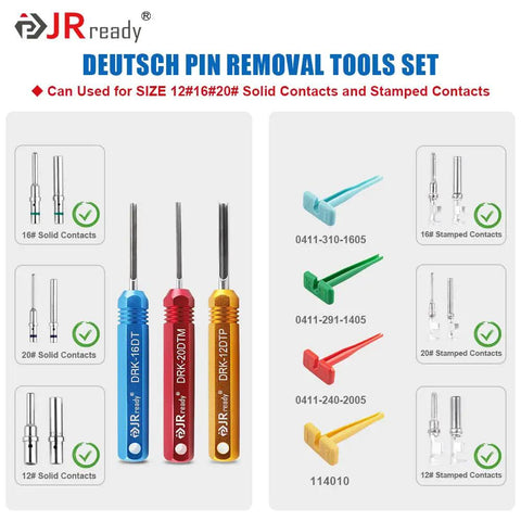 Pro Grade Deutsch Pin Extractor Tool Kit For DT DTM DTP Connectors with terminal removal tools for various contacts.