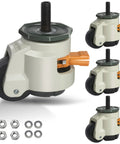 Heavy Duty Leveling Stem Casters Set Of 4 With M12 Threads, Adjustable Height Retractable Caster Wheels, components shown
