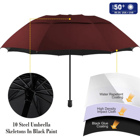 Portable Patio Umbrella With Solid Clamp Mount For Beach Chairs And Golf Carts, No Fuss Manual Open Close, Heavy Duty Sunshade Delivers Top Shelf UV Block And Swift 360 Swivel Base For Laidback Outdoor Chill Days (43 Inch Wine) showing 10 steel skeletons and water-repellant fabric.