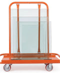 Heavy Duty Drywall Trolley Equipped With Ball Bearing Swivel Wheels For Quick Job Site Hauling And Easy Material Moving High Capacity Platform Cart For Contractor Crews And Movers with stacked glass panels.