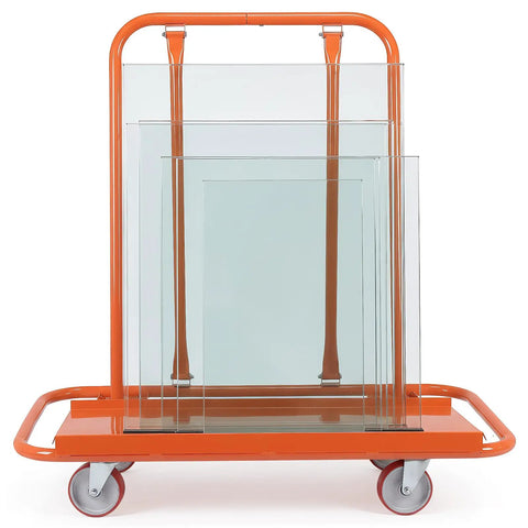 Heavy Duty Drywall Trolley Equipped With Ball Bearing Swivel Wheels For Quick Job Site Hauling And Easy Material Moving High Capacity Platform Cart For Contractor Crews And Movers with stacked glass panels.