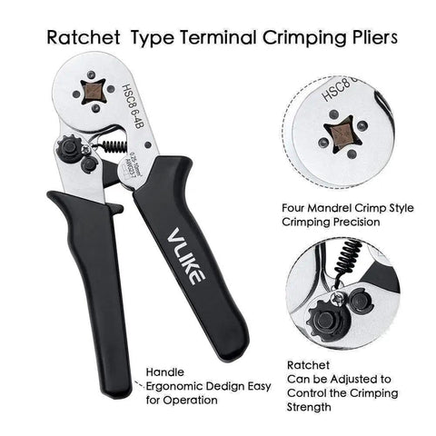Ferrule Crimping Tool Kit With 1200 Insulated Tinned Copper Ferrules featuring ergonomic nylon handle wire pliers