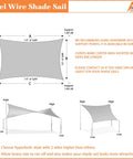 Diagram of 30 X 32 Foot Rectangle Sun Shade Sail With Heavy Duty UV Resistant Fabric Wire Cable And A Rings Weather Resistant Outdoor Canopy Cover For Pergola Backyard Or Garden Sand Color showing support and installation methods.
