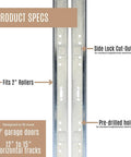 Heavy Duty Galvanized Steel Vertical Garage Door Track Kit For 7 Ft Rails, 76 Inch Length, Pro Grade Replacement Kit For 2 Inch Rollers
