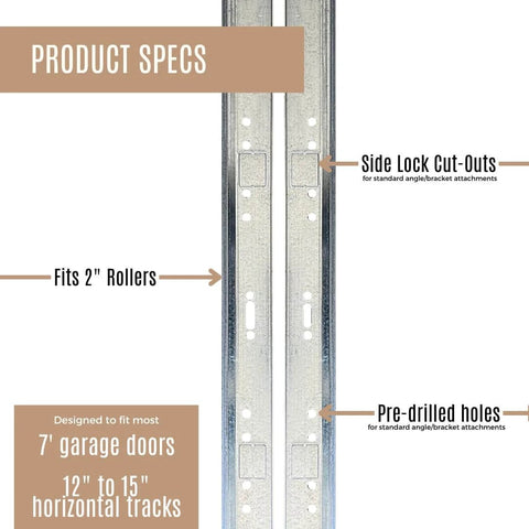 Heavy Duty Galvanized Steel Vertical Garage Door Track Kit For 7 Ft Rails, 76 Inch Length, Pro Grade Replacement Kit For 2 Inch Rollers