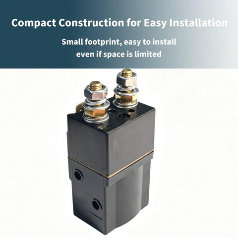 Heavy Duty DC Contact Switch And High Amp Solenoid Relay For Electric Carts Small Evs And Pallet Trucks, compact design with M6 terminals.