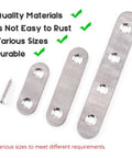 Heavy Duty Stainless Steel Flat Straight Brace Brackets With Mending Plates And Reliable Hardware Includes Eighty Screw Kit For Rock Solid Repairs And Quick Garage Builds Silver Finish - three sizes of flat brace brackets and a screw.